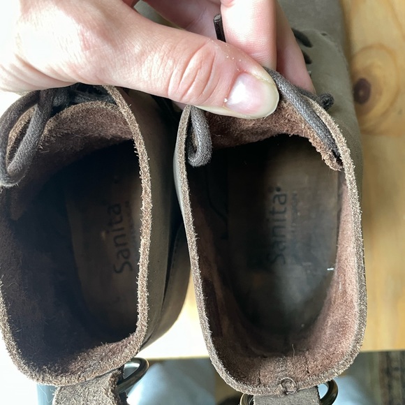 Vintage Swedish Sanita Lace Up Clog Boots Taupe Suede - Picture 4 of 7